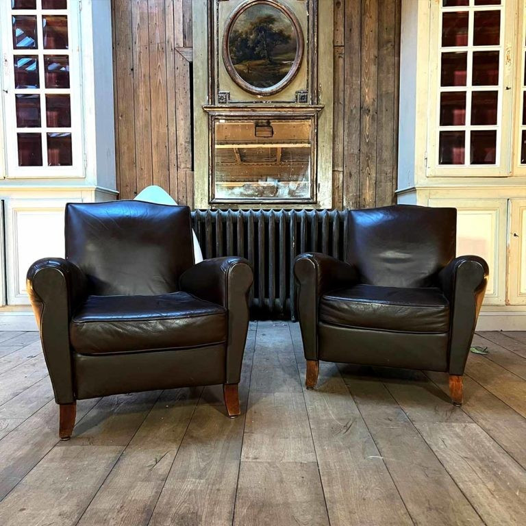 Pair Of Club Armchairs (reupholstered Leather)