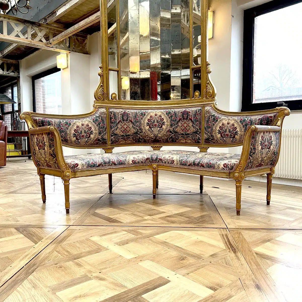 Banquette D’angle Napoléon III En Bois Dorée-photo-8