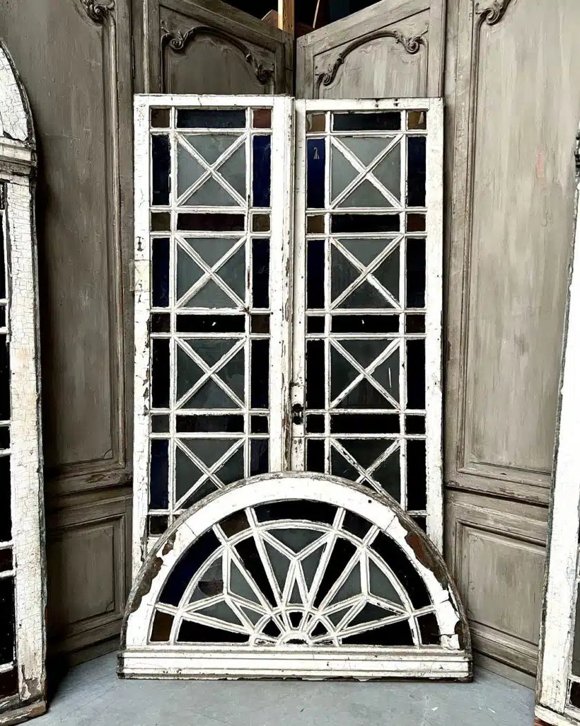 Double Porte D’orangerie Et Sa Paire De Baie En Verre Coloré-photo-3
