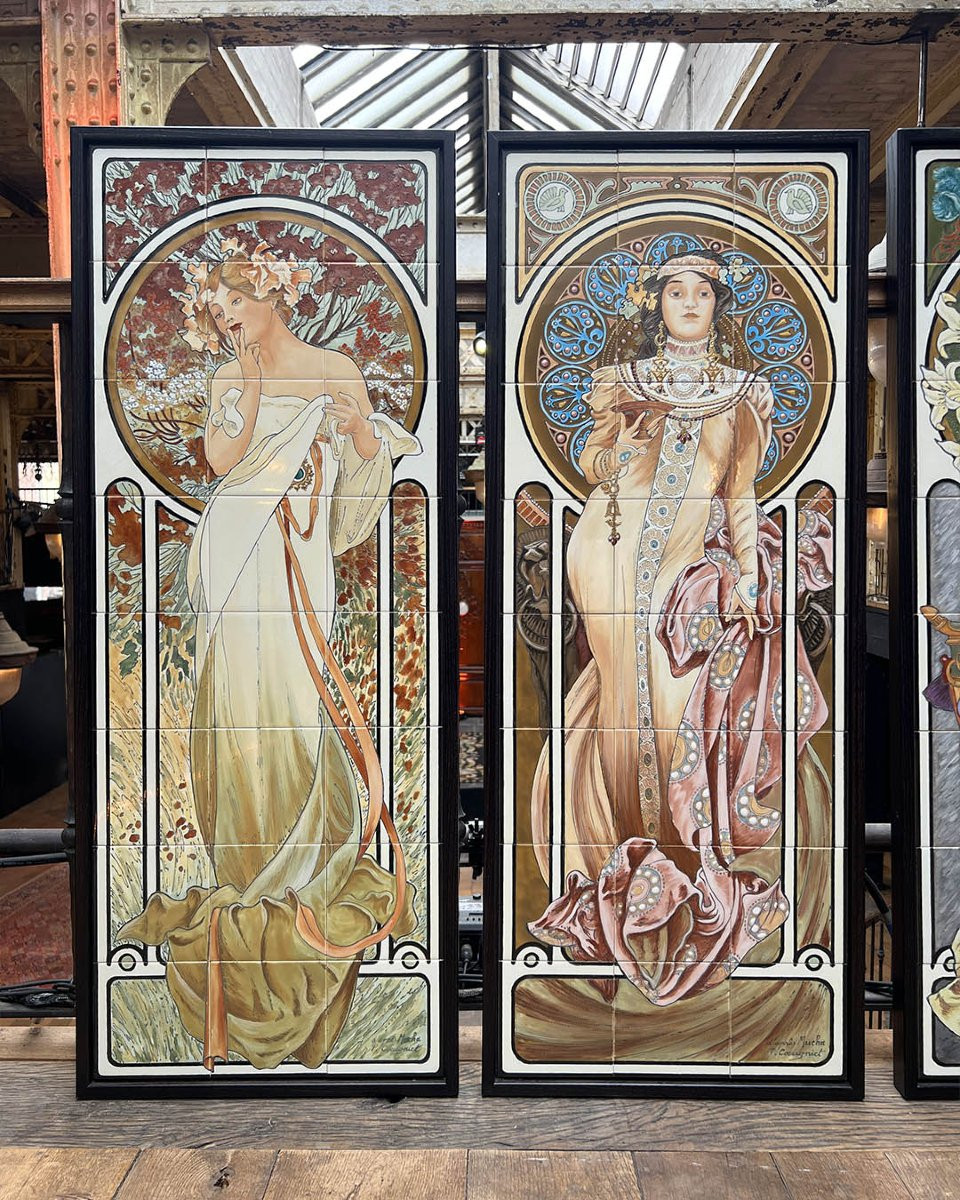 Lot Contemporain En Céramique d'Après Mucha Représentant Les 4 Saisons-photo-2