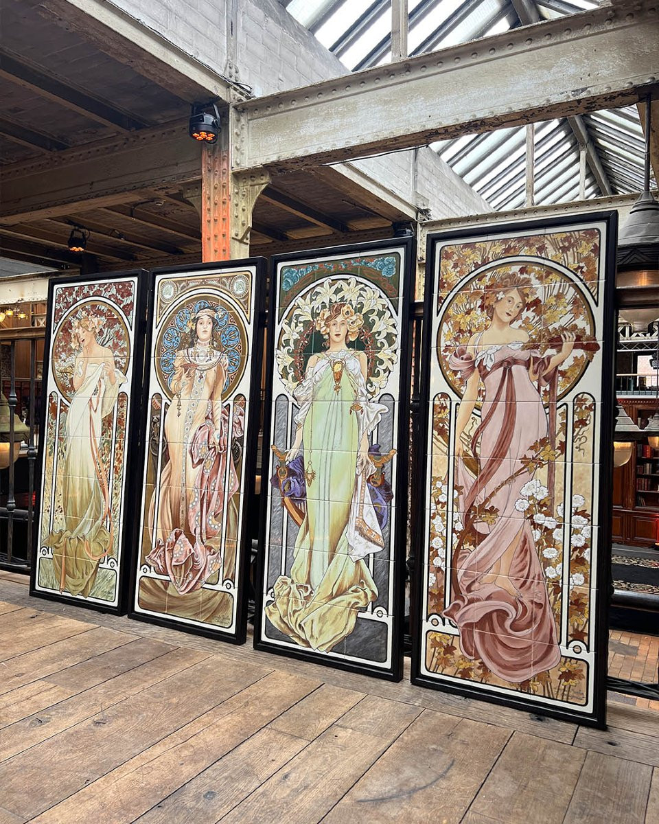 Lot Contemporain En Céramique d'Après Mucha Représentant Les 4 Saisons-photo-4