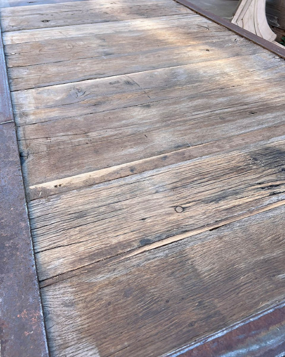 Oak Top Table With Cast Iron Base-photo-1
