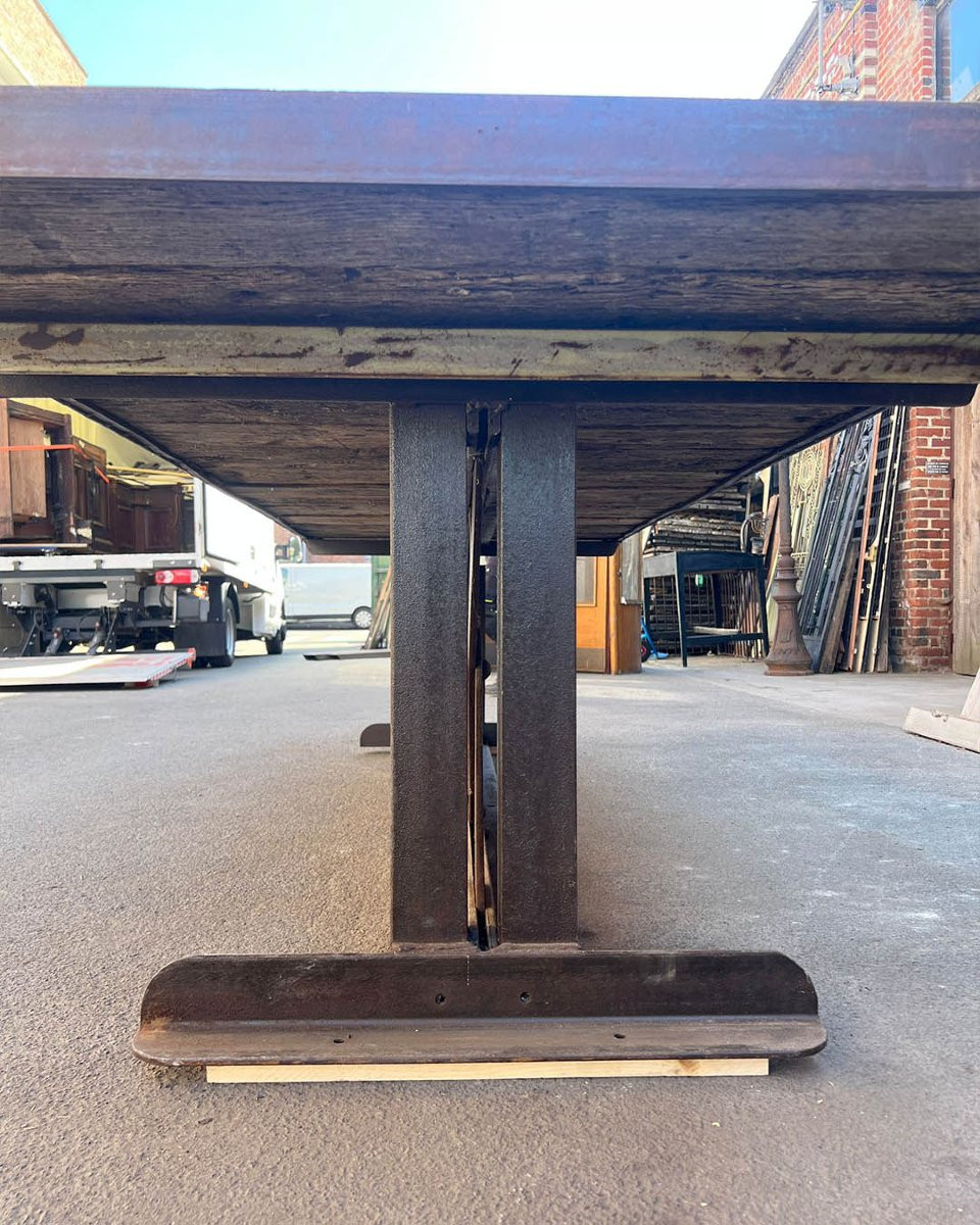 Oak Top Table With Cast Iron Base-photo-2