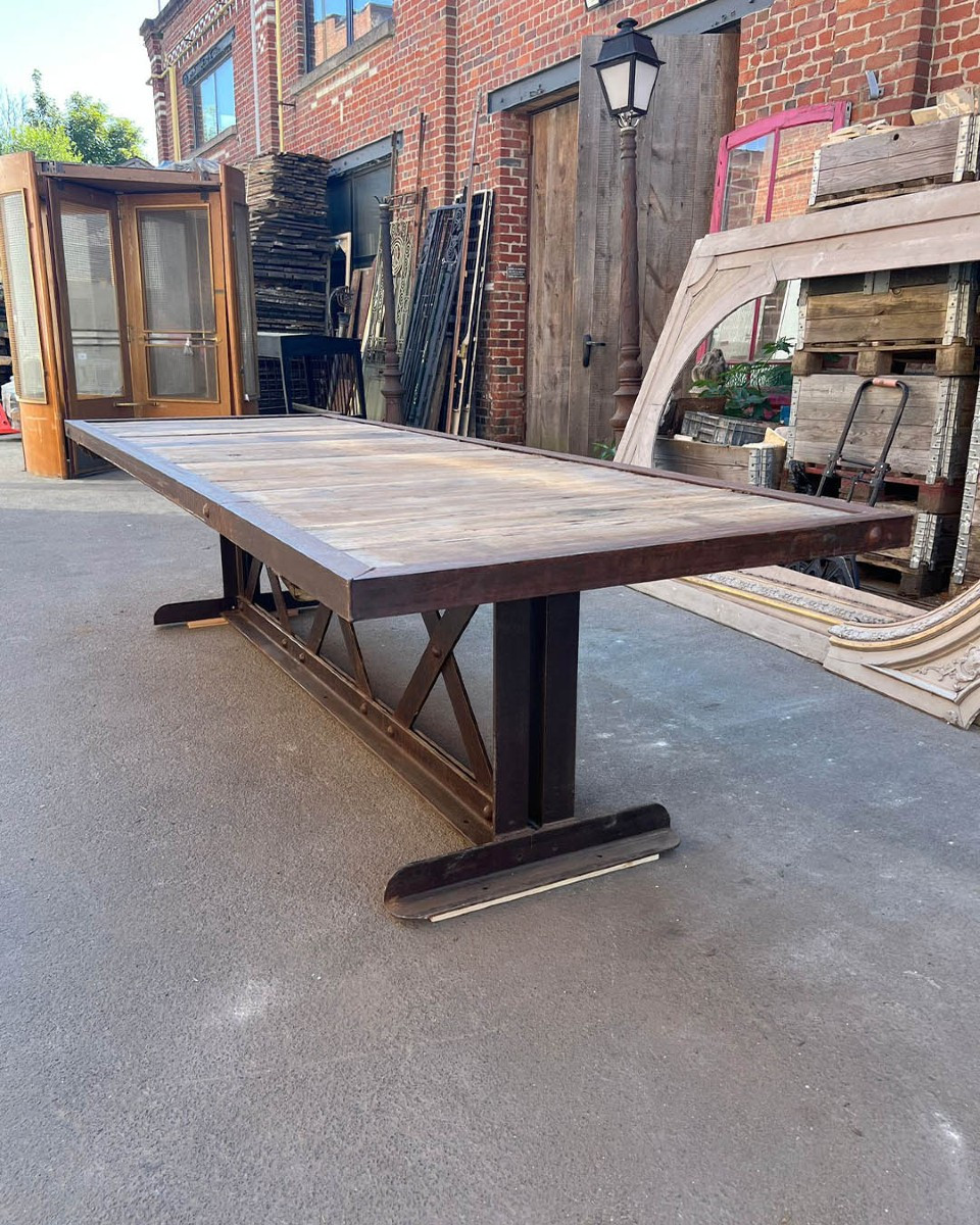 Oak Top Table With Cast Iron Base