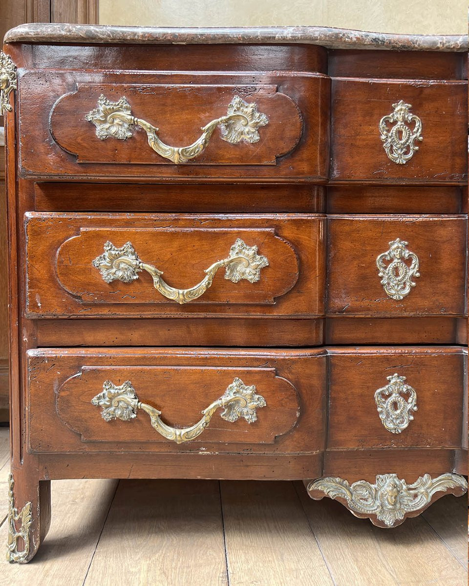 Commode En Bois Naturel Et Bois De Placage D’esprit Louis XV-photo-4