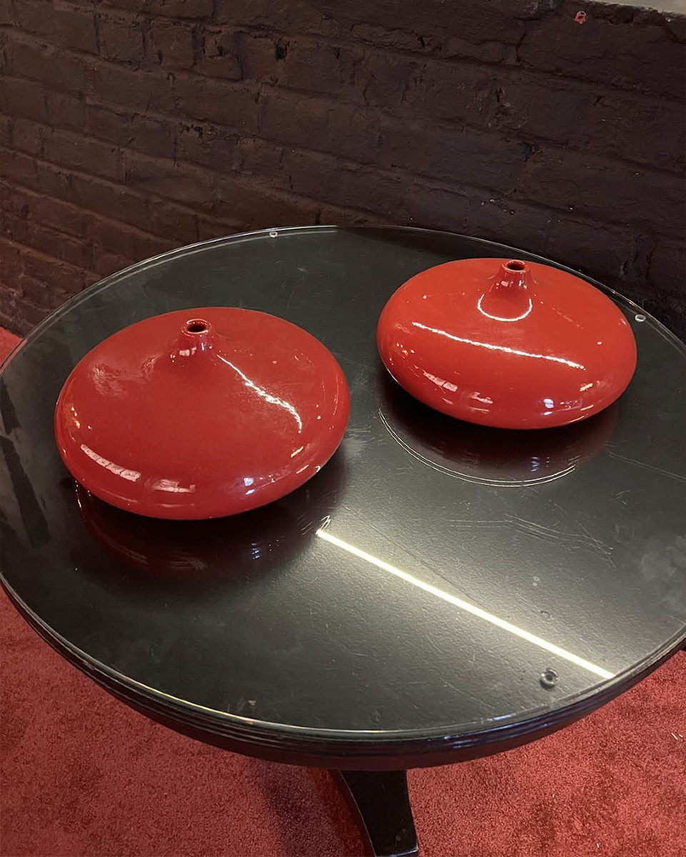 Pair Of Red Lacquered Ceramic Vases-photo-4