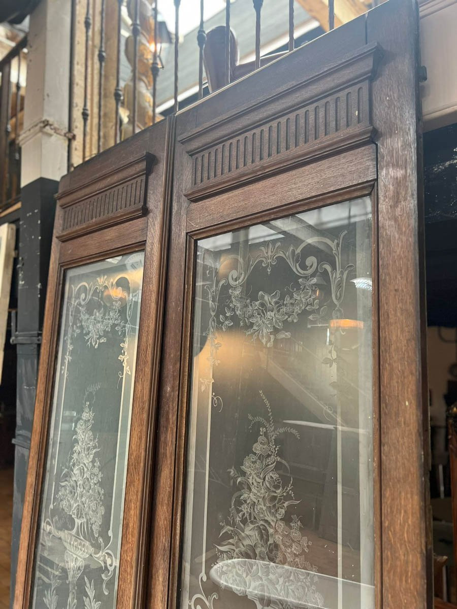 Paire de double portes avec verre gravé 155x300cm-photo-2