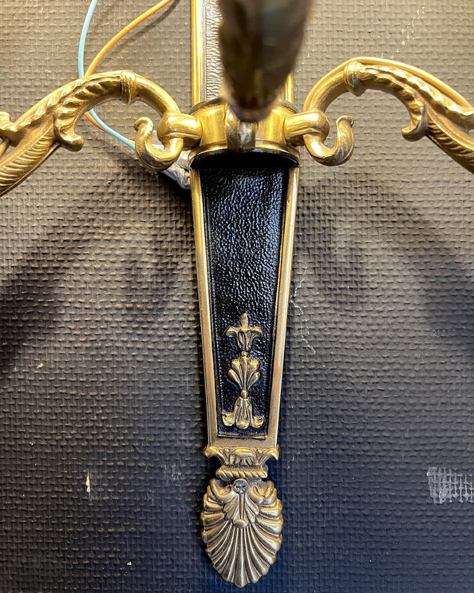 Pair Of Patinated Bronze And Gilt Bronze Sconces With Five Arms-photo-5