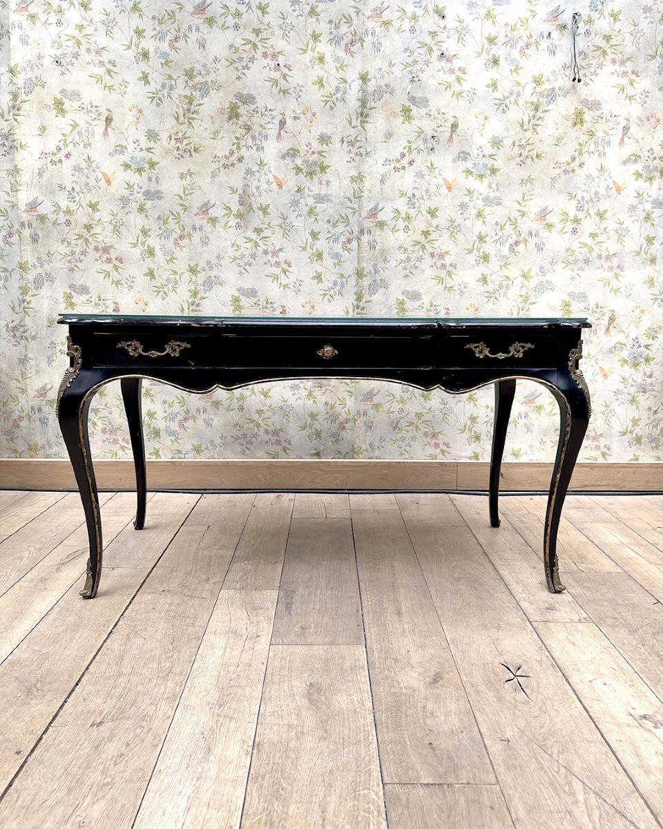 Flat Desk In Blackened And Gilded Wood With An Eventful Shape-photo-3