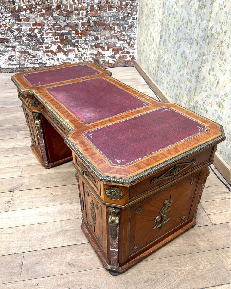1930s Period Desk – Precious Wood, Gilded Bronze & Marble-photo-2