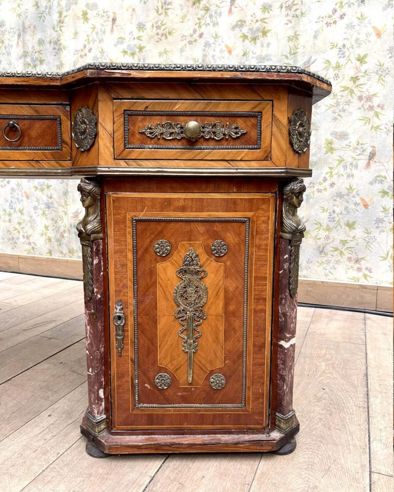 1930s Period Desk – Precious Wood, Gilded Bronze & Marble-photo-6