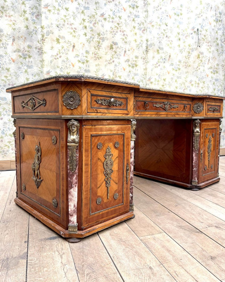 1930s Period Desk – Precious Wood, Gilded Bronze & Marble