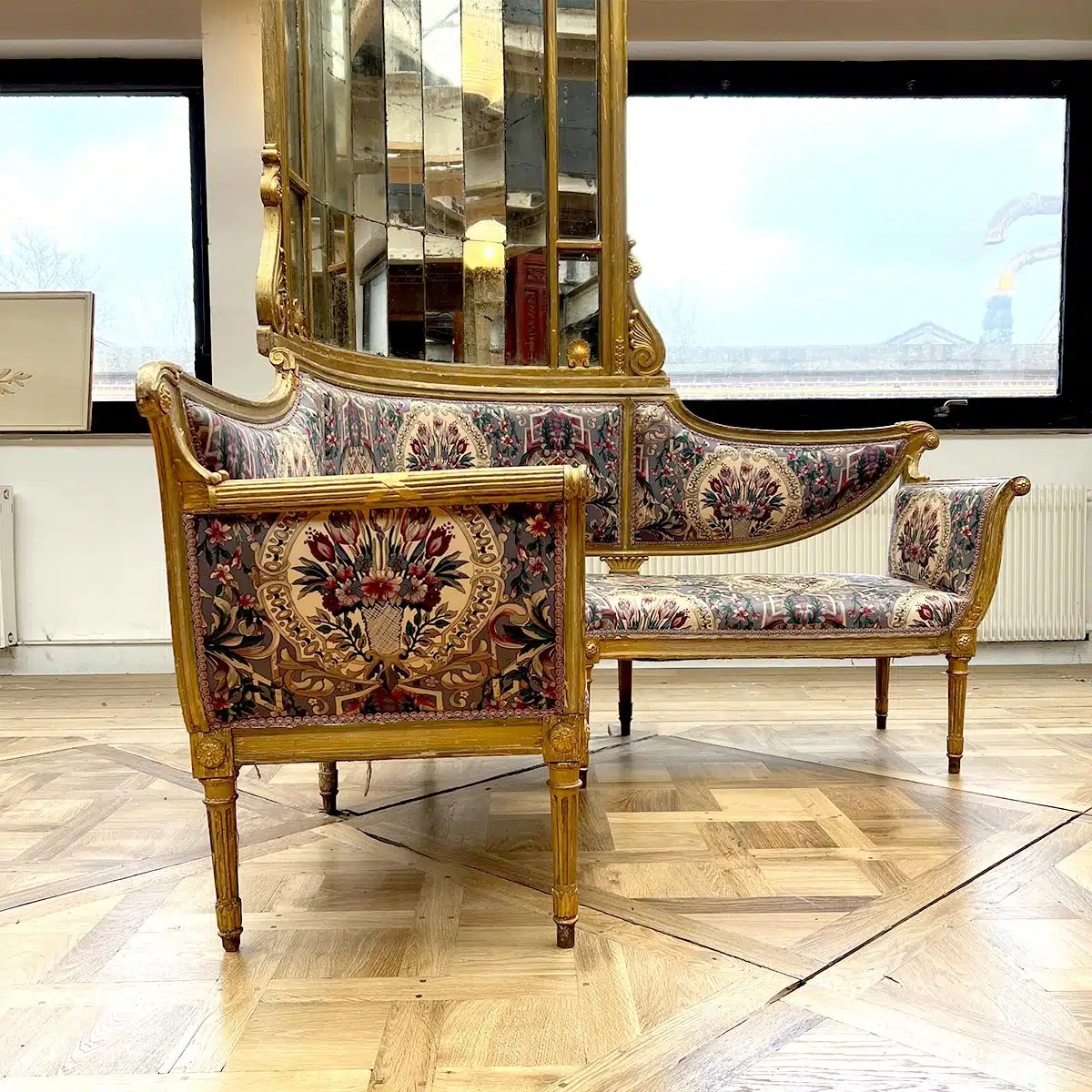 Banquette d’angle Napoléon III en bois dorée-photo-3