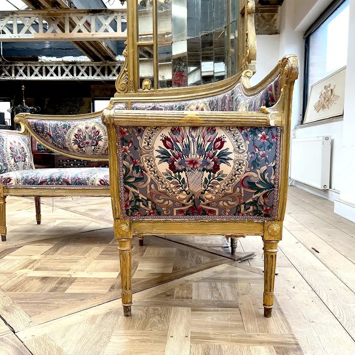 Banquette d’angle Napoléon III en bois dorée-photo-5
