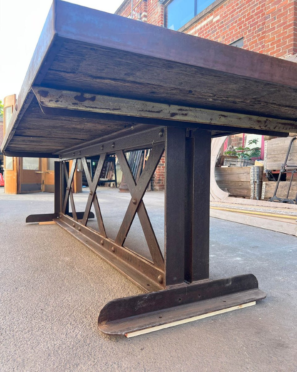Oak Top Table With Cast Iron Base-photo-1