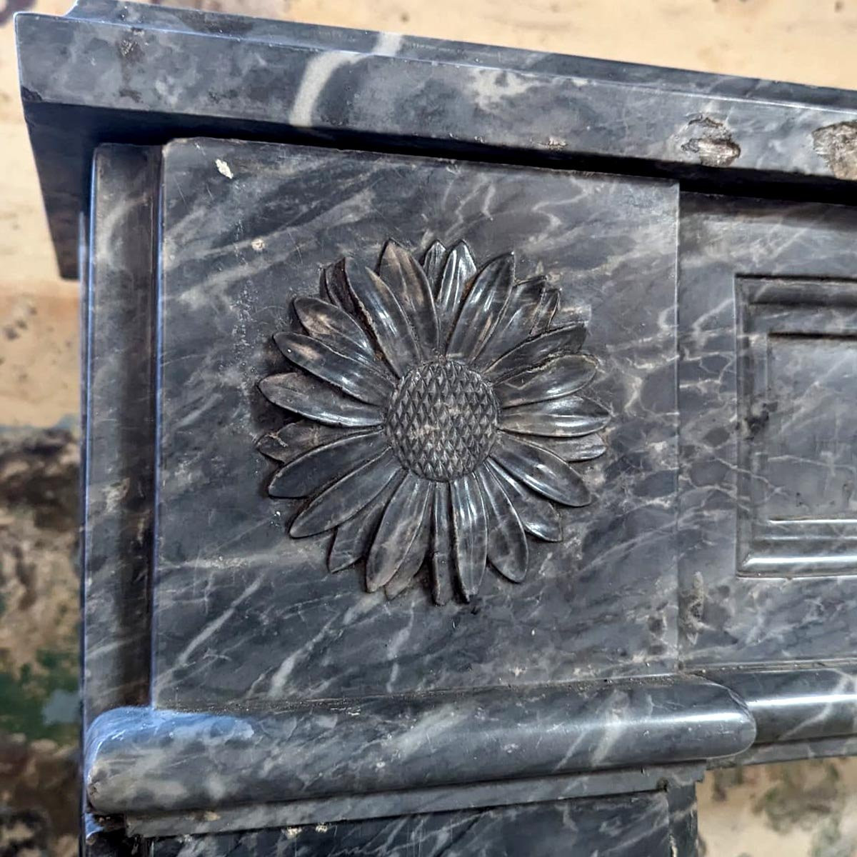 Louis XVI Fireplace In Gray Marble-photo-4