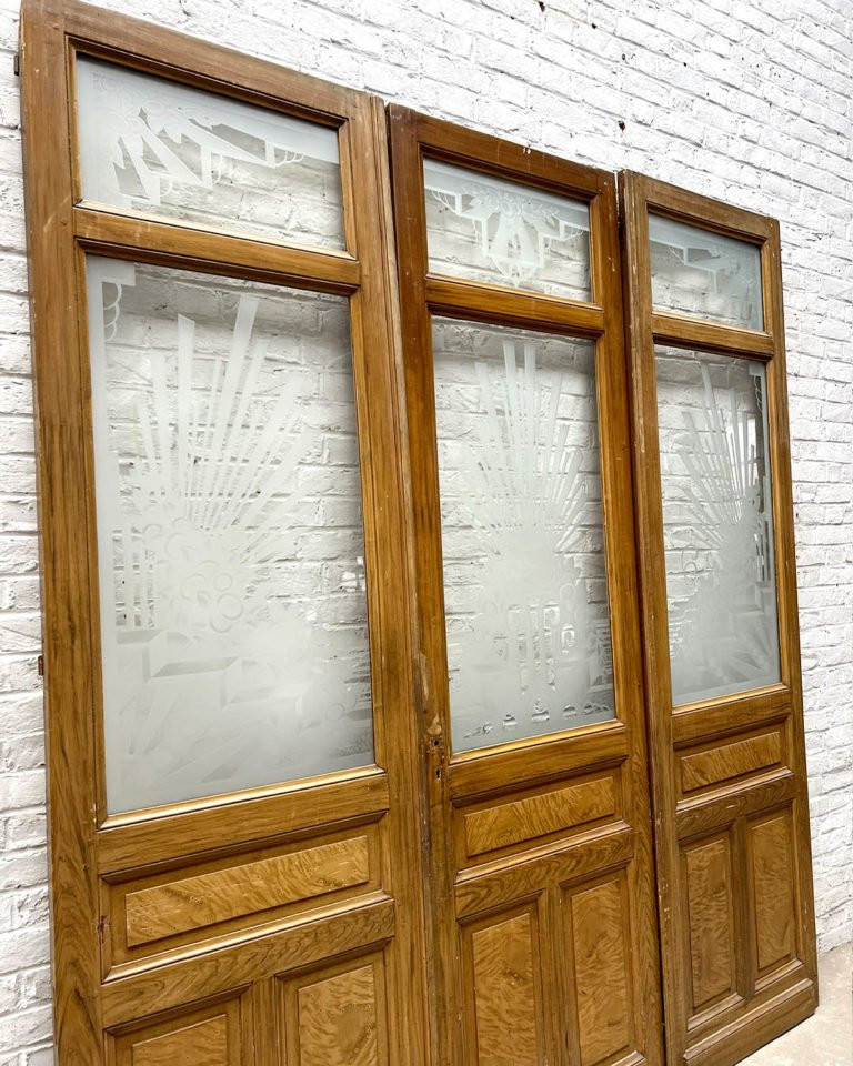 Tryptique de portes en verre gravé de style art déco 261×233 cm-photo-3
