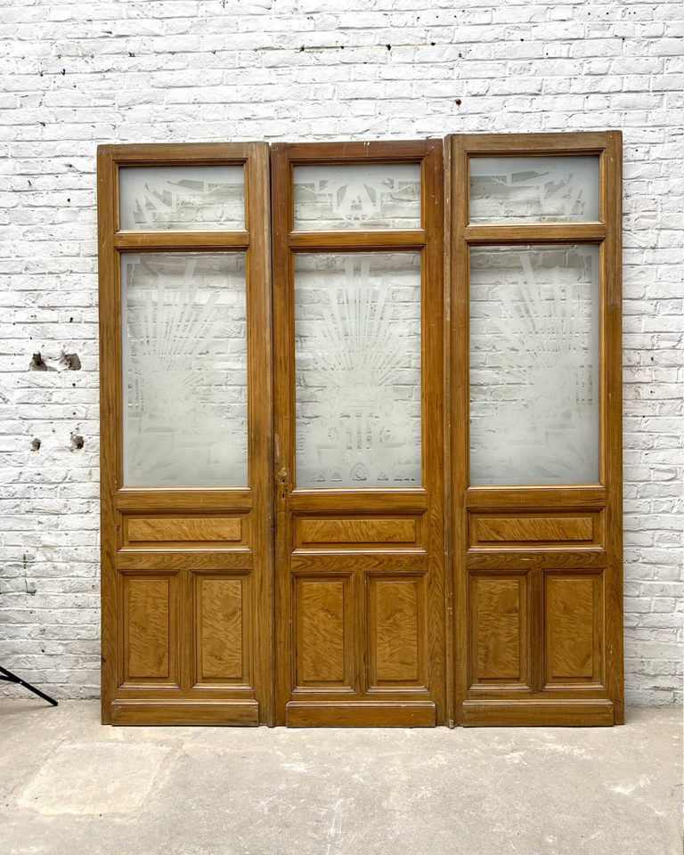 Tryptique de portes en verre gravé de style art déco 261×233 cm-photo-4
