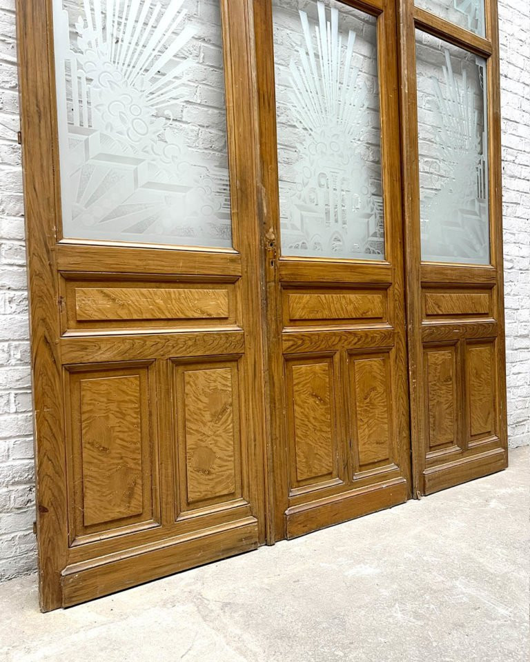 Tryptique de portes en verre gravé de style art déco 261×233 cm-photo-1