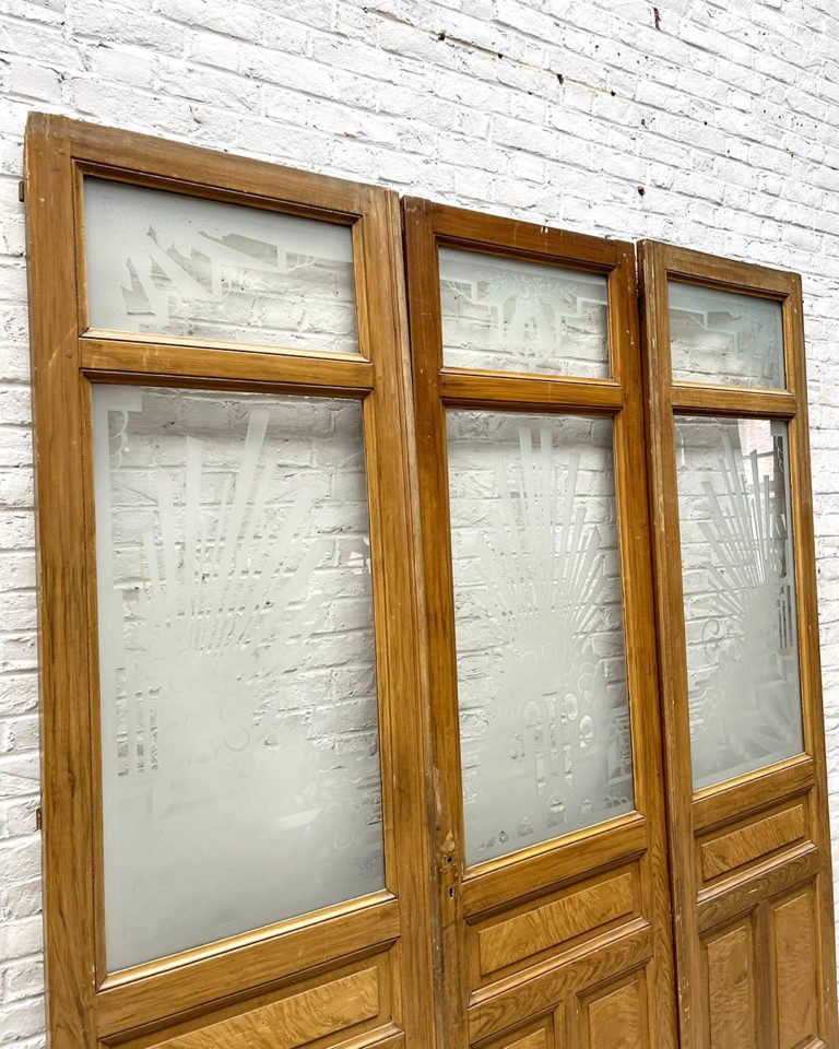 Tryptique de portes en verre gravé de style art déco 261×233 cm-photo-2
