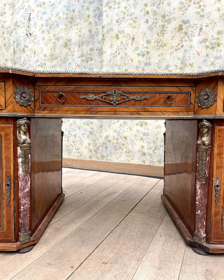 1930s Period Desk – Precious Wood, Gilded Bronze & Marble-photo-3