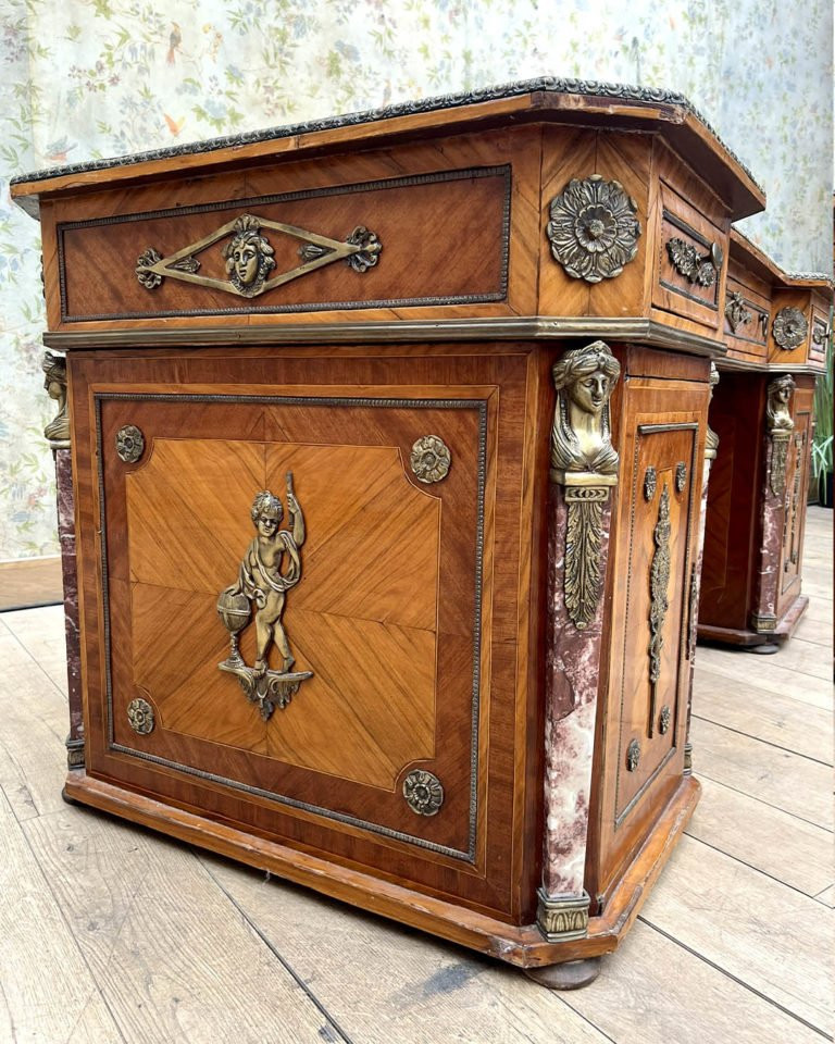 1930s Period Desk – Precious Wood, Gilded Bronze & Marble-photo-2