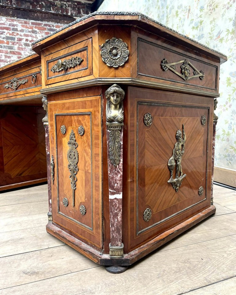 1930s Period Desk – Precious Wood, Gilded Bronze & Marble-photo-5