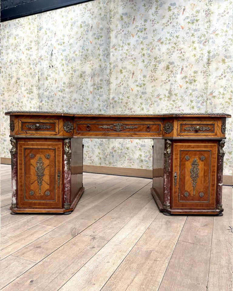 1930s Period Desk – Precious Wood, Gilded Bronze & Marble-photo-6