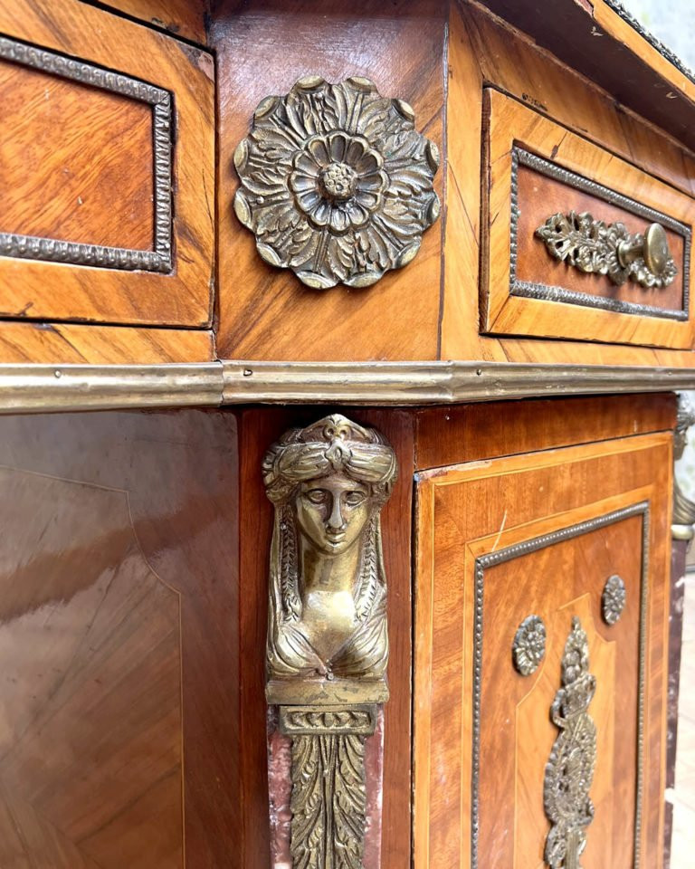 1930s Period Desk – Precious Wood, Gilded Bronze & Marble-photo-7