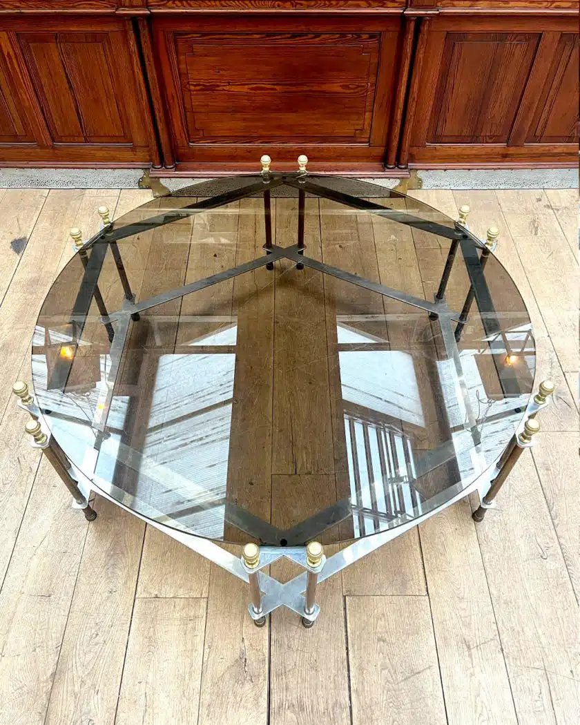 Circular Coffee Table In Smoked Glass And Gilded Bronze-photo-2