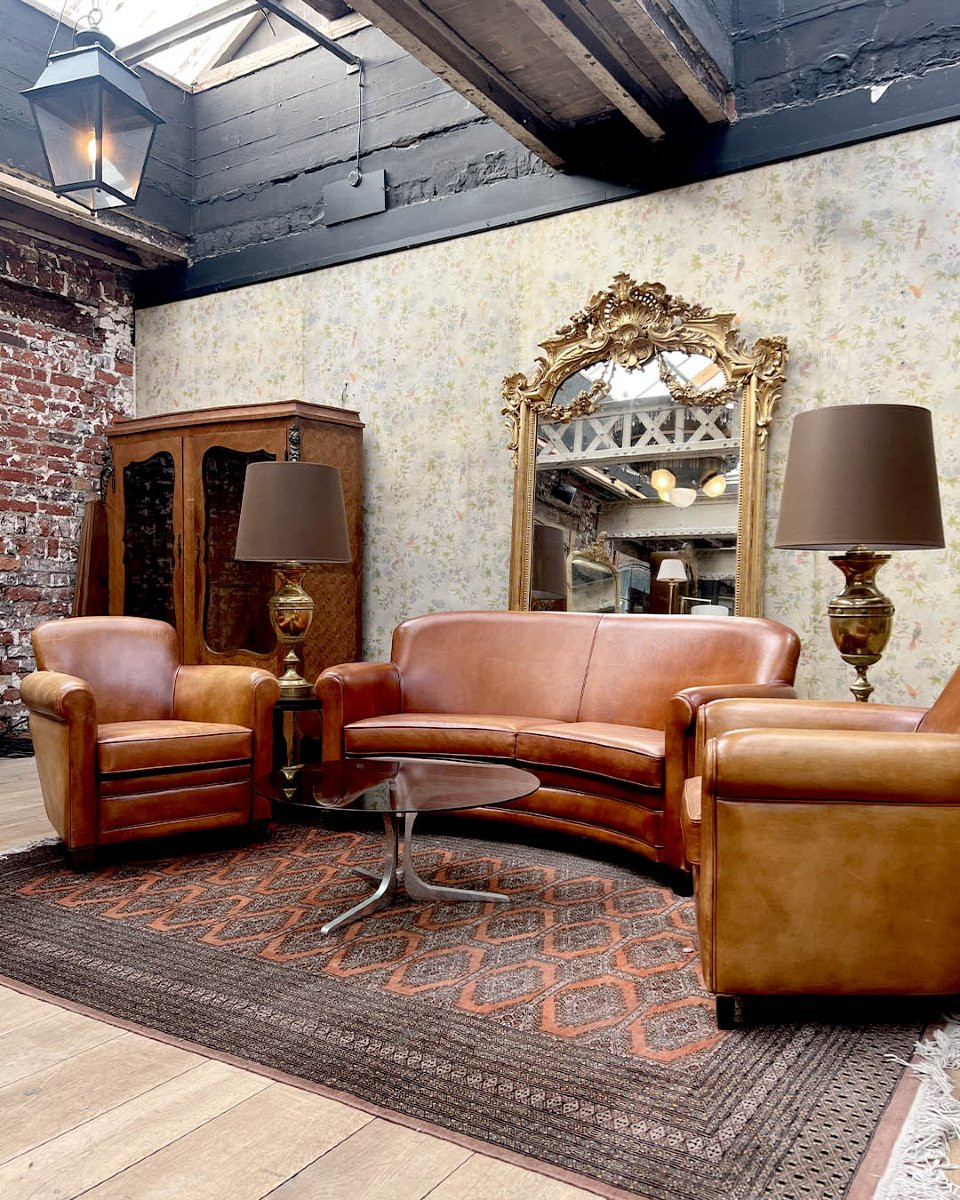 Salon club en cuir avec banquette galbé-photo-2