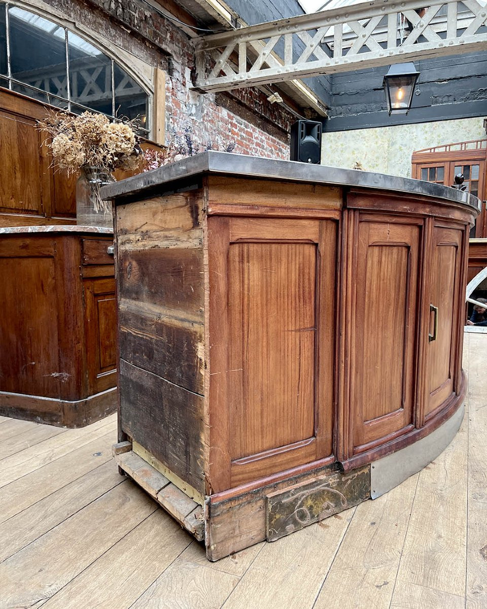 Bar arrondi avec plateau et plinthe inox, circa 1930-photo-7