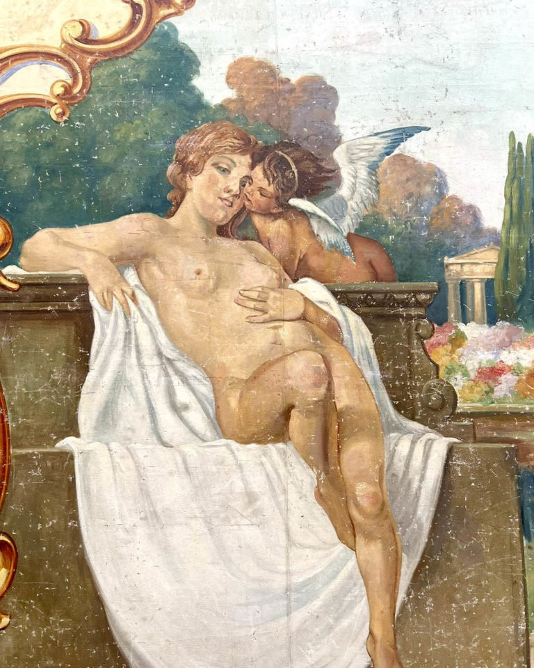 Grande Toile peinte, Allégorie amoureuse dans un jardin antique-photo-3