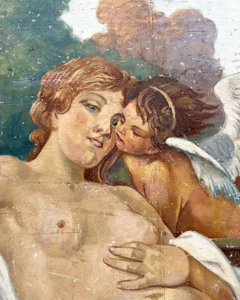 Grande Toile peinte, Allégorie amoureuse dans un jardin antique-photo-4