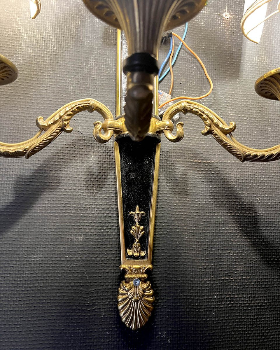 Paire d’appliques en bronze patiné et bronze doré à cinq bras-photo-4