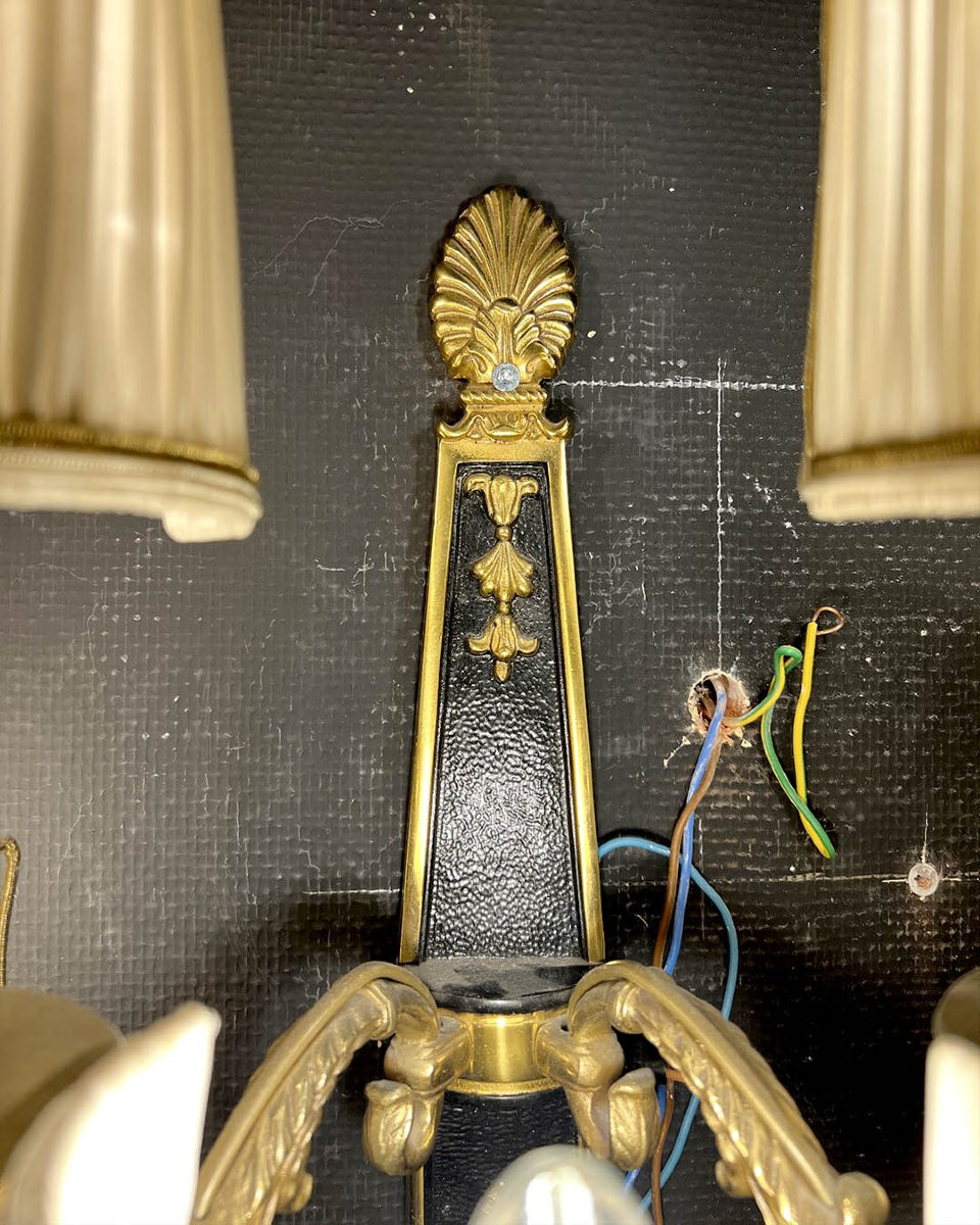 Paire d’appliques en bronze patiné et bronze doré à cinq bras-photo-2