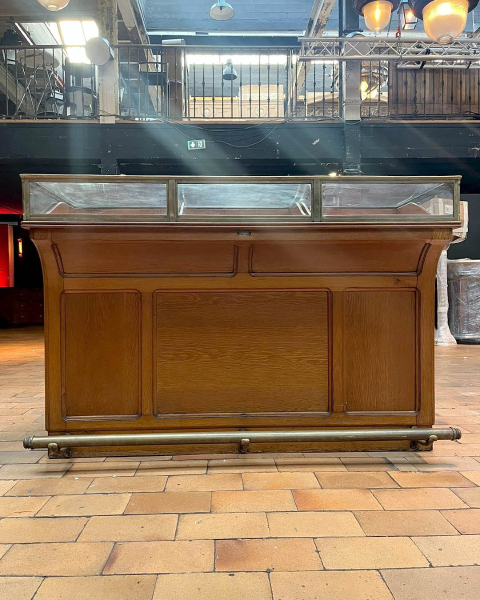 Antique Oak Shop Counter With Glass Top-photo-2