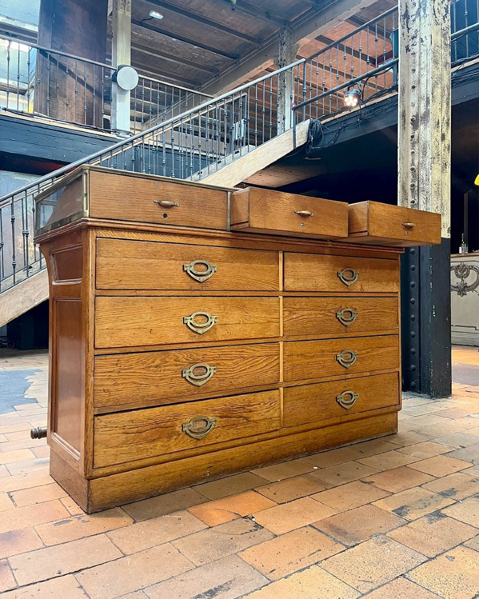 Antique Oak Shop Counter With Glass Top-photo-3