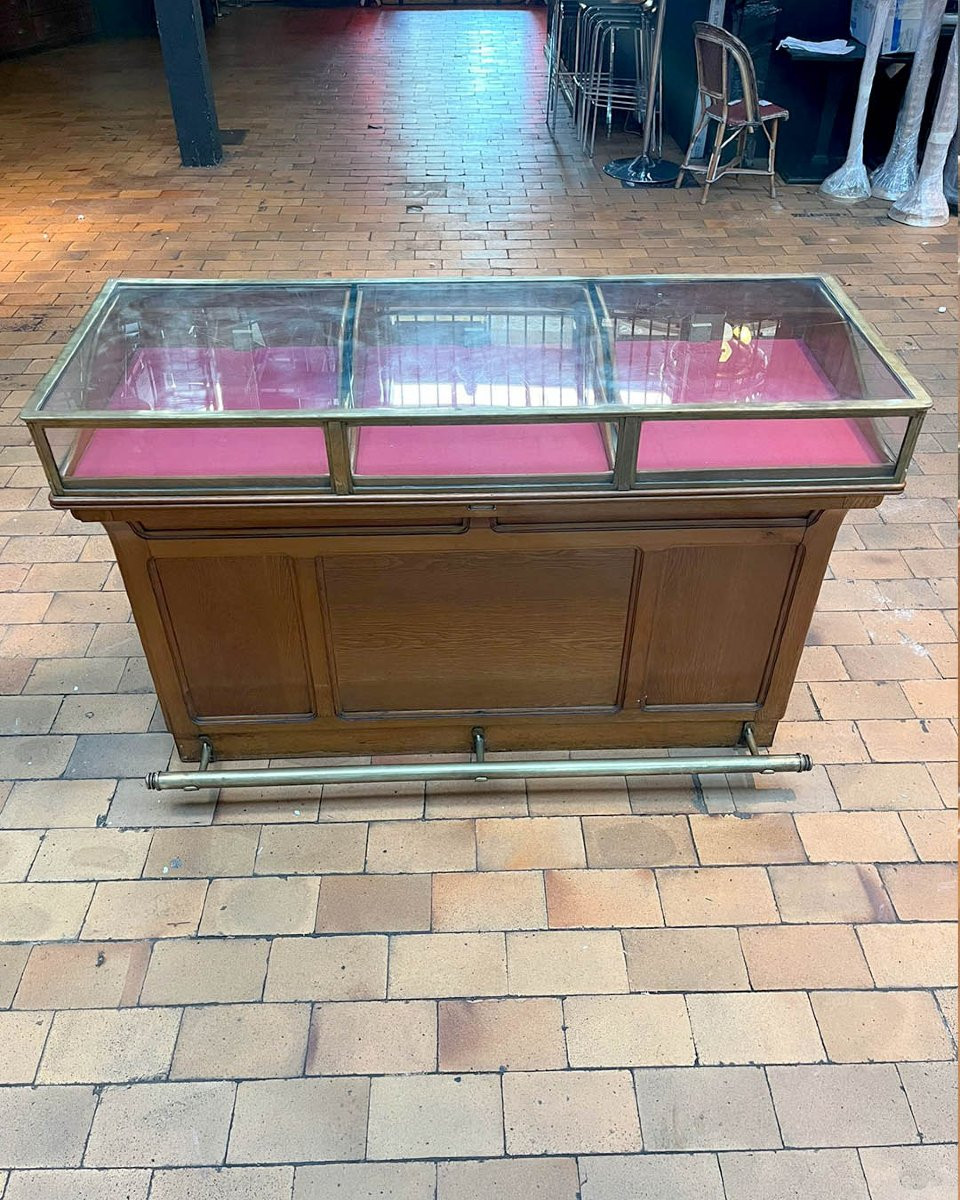 Antique Oak Shop Counter With Glass Top-photo-7