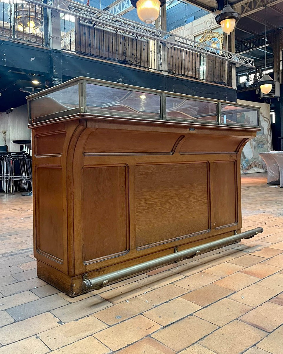Antique Oak Shop Counter With Glass Top