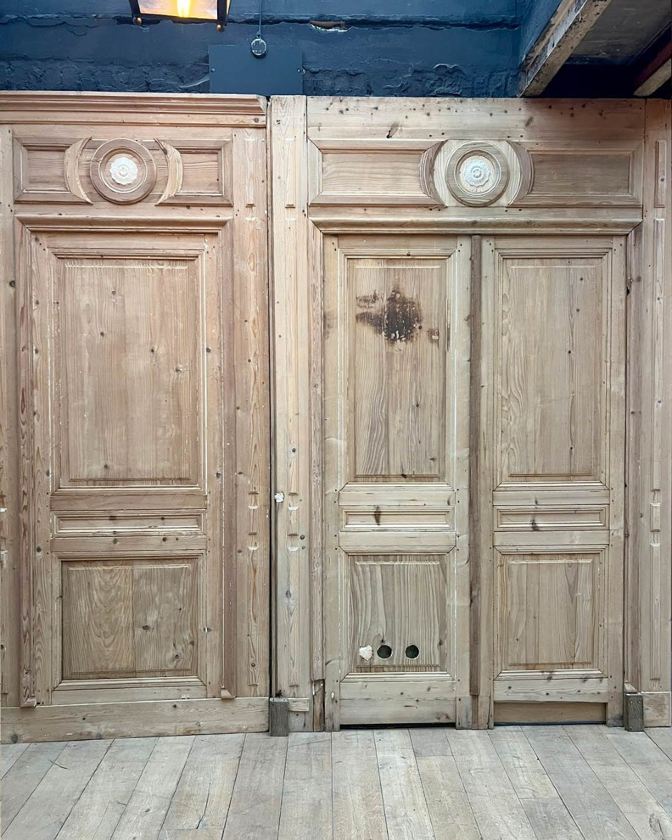 Boiserie parisienne début XXème en sapin 14m linéaire-photo-3