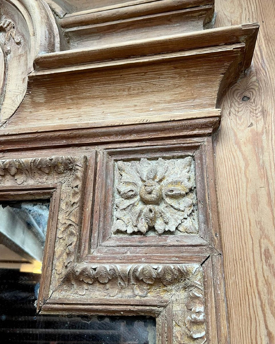 Overmantel Mirror In Stripped Fir Wood, 120x275cm-photo-1