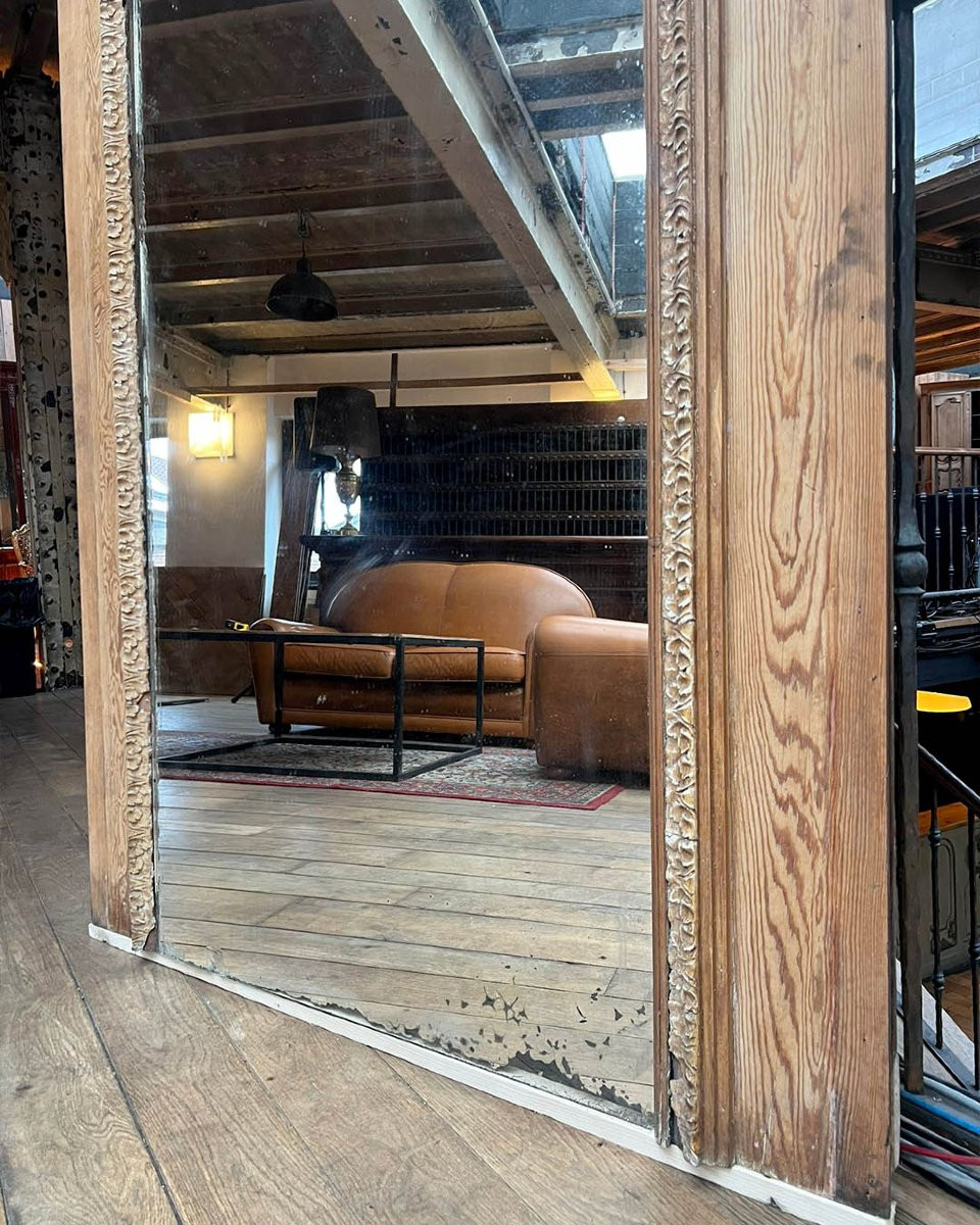 Overmantel Mirror In Stripped Fir Wood, 120x275cm-photo-2