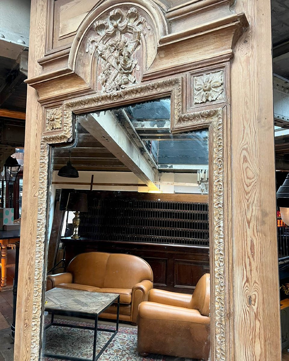 Overmantel Mirror In Stripped Fir Wood, 120x275cm-photo-3