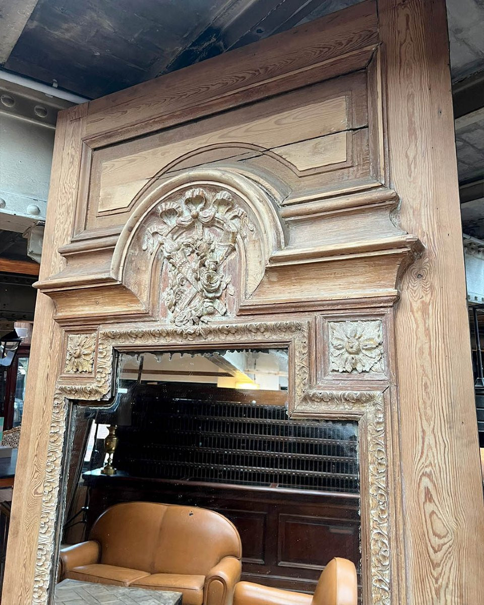 Overmantel Mirror In Stripped Fir Wood, 120x275cm-photo-4