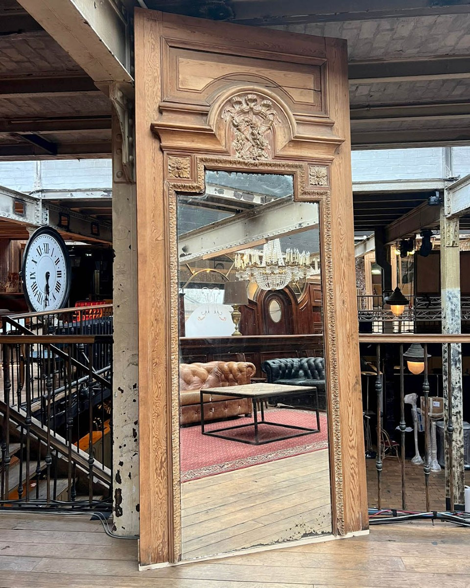 Overmantel Mirror In Stripped Fir Wood, 120x275cm