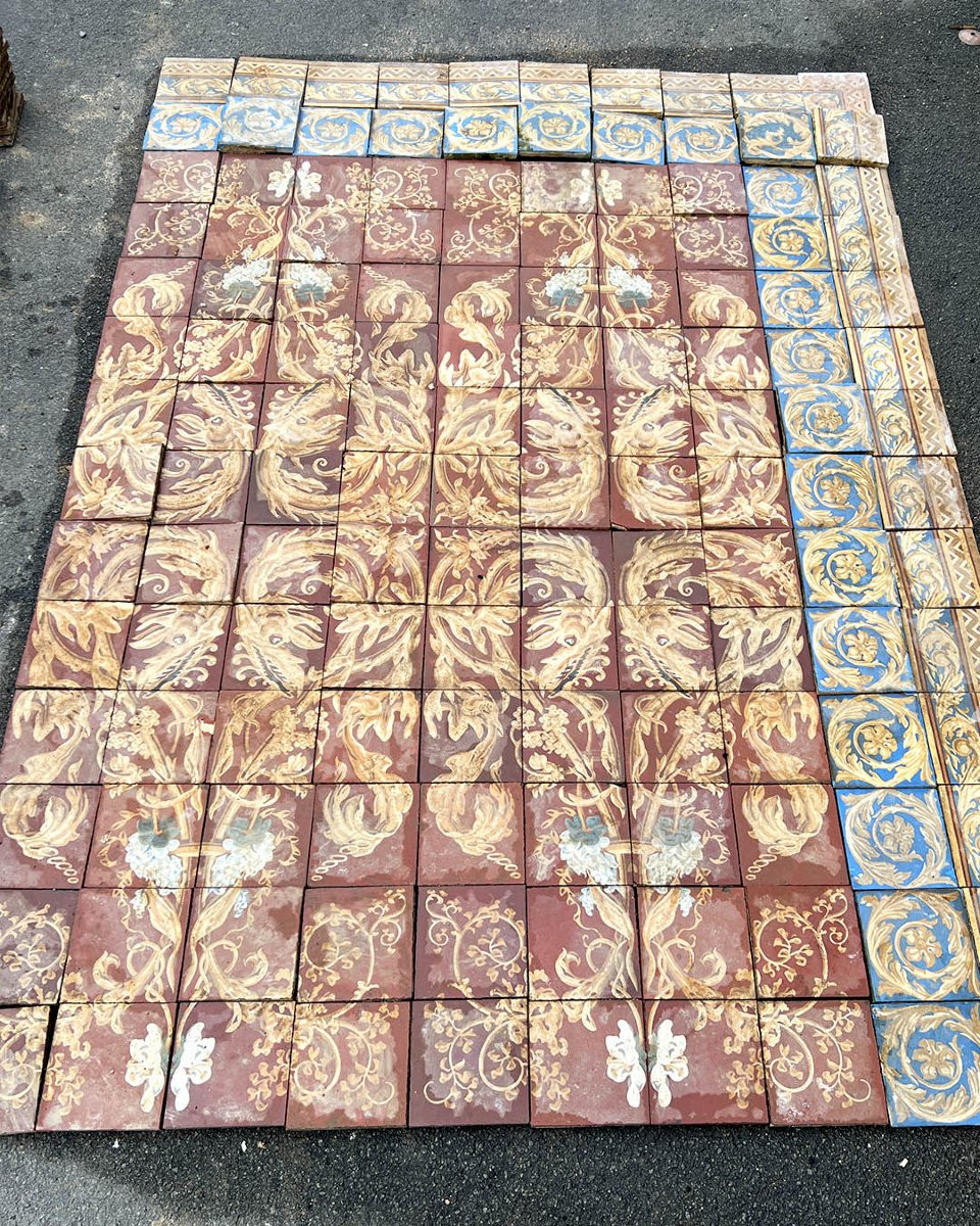 Lot de carreaux de ciment décor dragons et vignes 35m²-photo-2