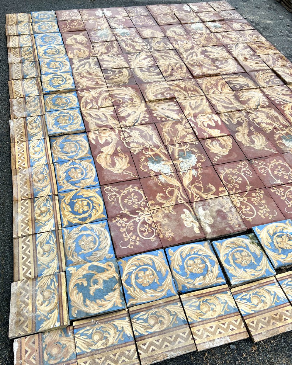 Lot de carreaux de ciment décor dragons et vignes 35m²-photo-2