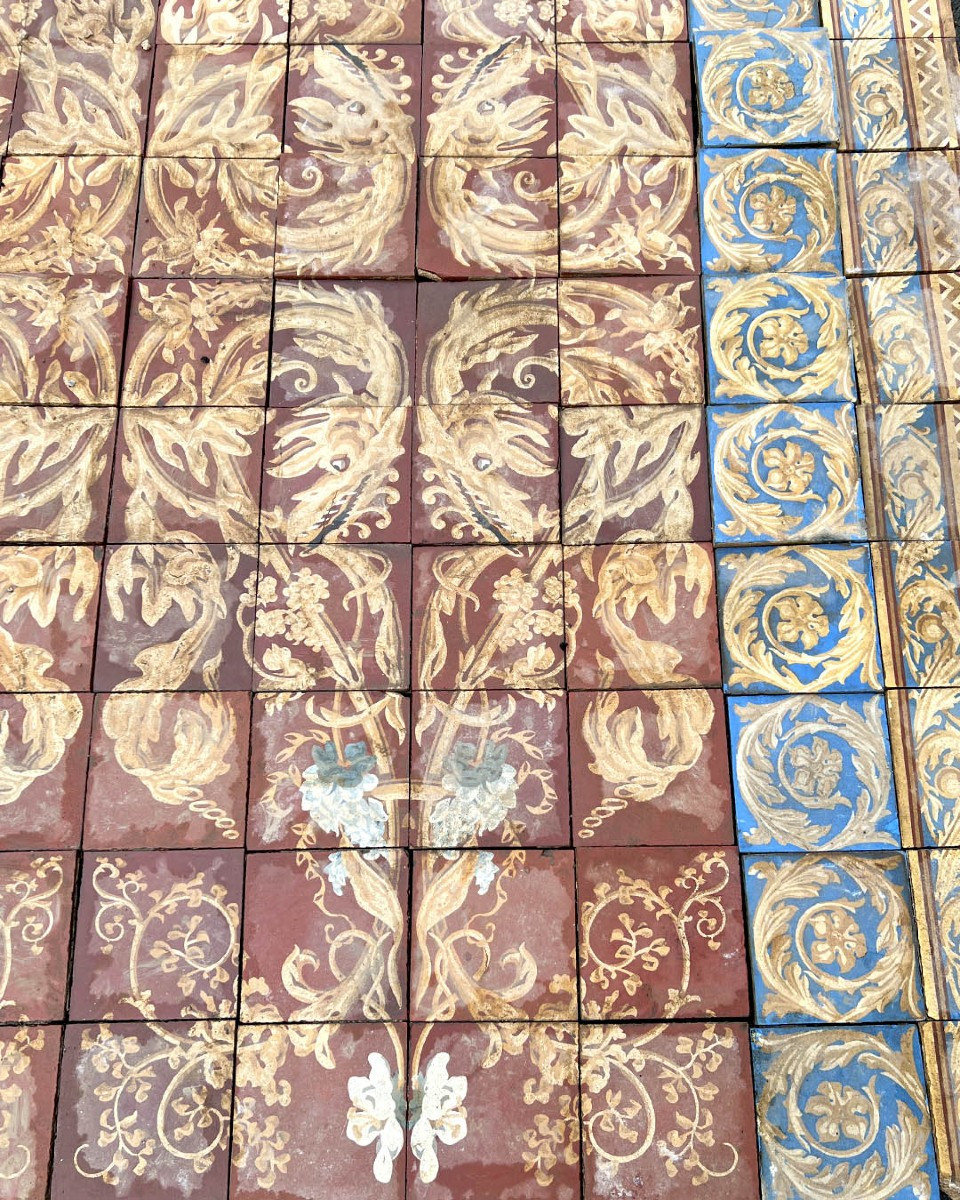 Lot de carreaux de ciment décor dragons et vignes 35m²