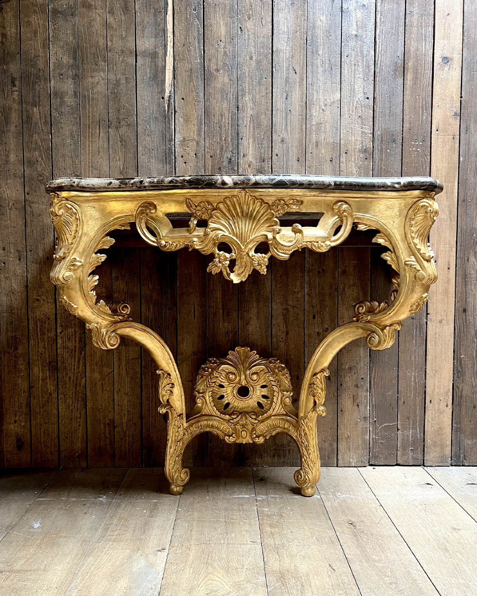 Console Table With Molded Wood And A Louis XV Style Marble Top